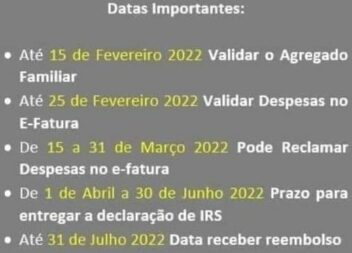 IRS: Hoje termina o prazo para validar o agregado familiar e todas as outras dat