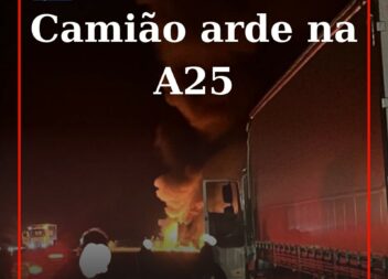 Camião consumido pelas chamas na A25